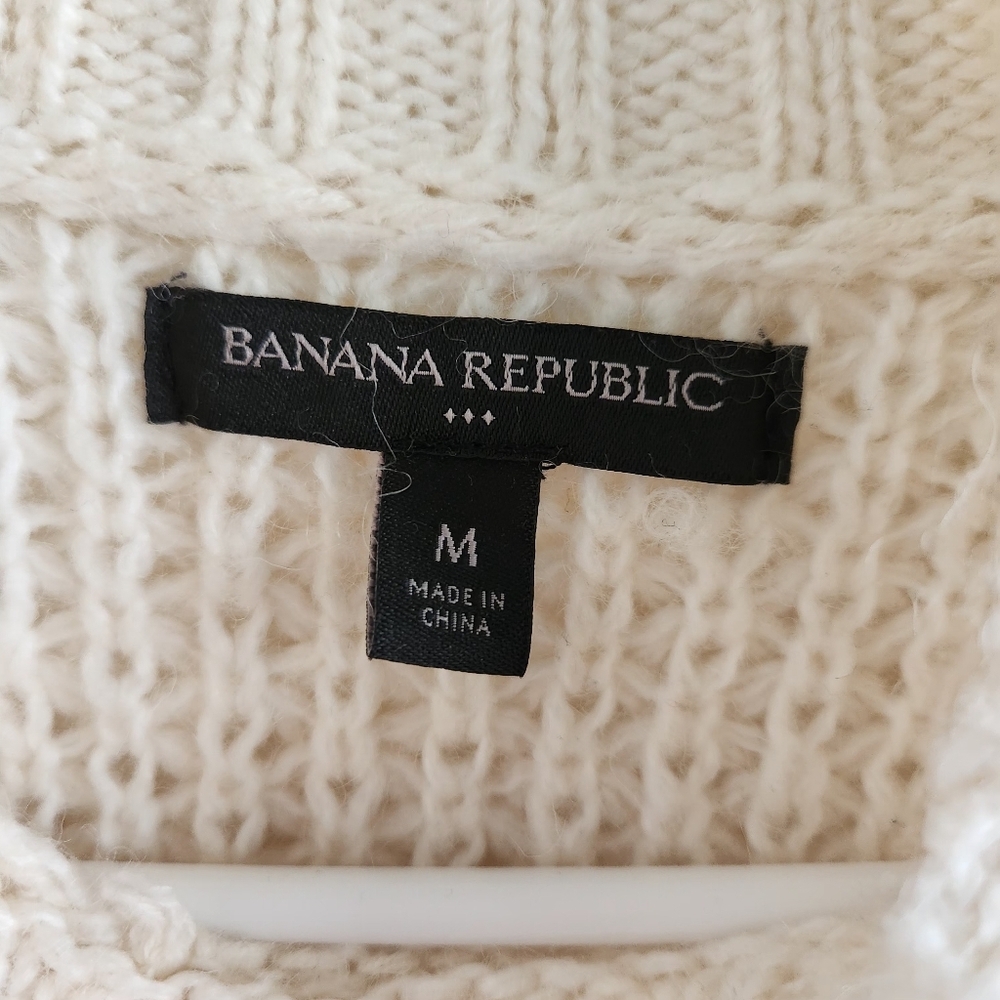 Banana Republic Cream Knit Asymmetrical Zip Sweater Size M Mockneck Fisherman - Picture 4 of 7